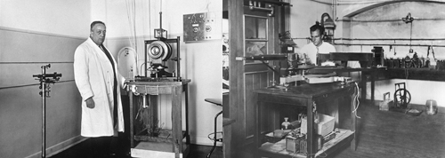Blas Cabrera, al laboratori de l’Instituto Nacional de Física y Química, Madrid, 1932. Miguel Catalán al laboratori de l’Instituto Nacional de Física y Química (actual Instituto de Química-Física Rocasolano), Madrid, cap al 1935.