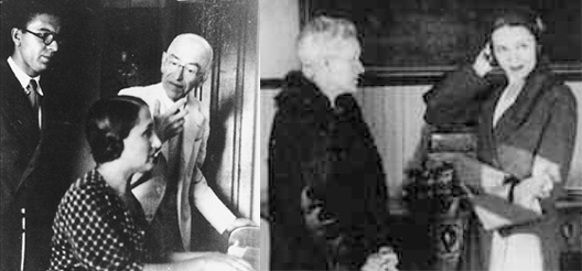 Jesús Bal i Gay, Rosita García Ascot i Manuel de Falla, 1935. Dreta, Marie Curie amb la seva filla Irene, a casa del director de la Residencia, Madrid, 23 d’abril de 1931.