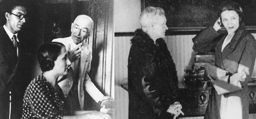 Jesús Bal y Gay, Rosita García Ascot y Manuel de Falla, 1935. En la fotografía de la derecha, Marie Curie con su hija Irene, en casa del director de la Residencia, Madrid, 23 de abril de 1931.