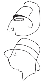 Caricaturas de Carlos Arniches y Martn Domnguez realizadas por Mariano Echeverra y publicadas en el nmero 32 de La Gaceta Literaria (Madrid, 1928), con motivo de la visita de Le Corbusier a la Residencia de Estudiantes.