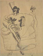Charles-Édouard Jeanneret (Le Corbusier), Femme nue debout habillée à l’espagnole (Mujer desnuda de pie vestida a la española), s.a. Pluma sobre papel, 27 x 21 cm