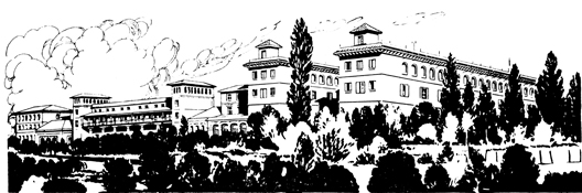 Vista de los pabellones de la Residencia de Estudiantes. Dibujo de Fernando Marco. Biblioteca Nacional de España, Madrid.