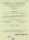 Suscripción de la Residencia de Estudiantes a la revista Verso y Prosa, enero de 1927 